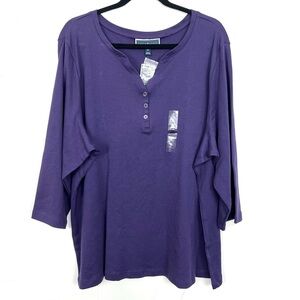 NWT Karen Scott Purple Henley 3/4 Sleeve Knit Top 3X